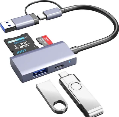 Lector de Tarjetas SD USB C 3.0 4 en 1, Hub A&C con Memoria Gris Plateado  Foto 1 de 4
