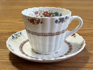 COPELAND SPODE ROSALIE CUP AND SAUCER VINTAGE ENGLAND CHELSEA WICKER BASKETWEAVE - Picture 1 of 7