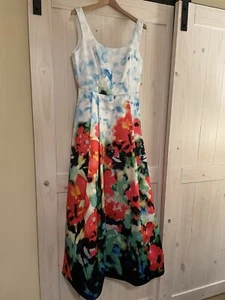 Women's Nicole Miller Floral Ivory Multi Mikado Gown Size 10 - Picture 1 of 4