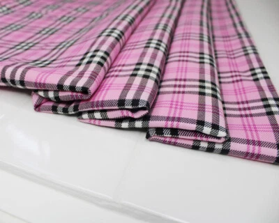 Tartan Fabric - Pink & Black Tartan Check - Polyviscose Craft Fabric Material - Image 1 of 4