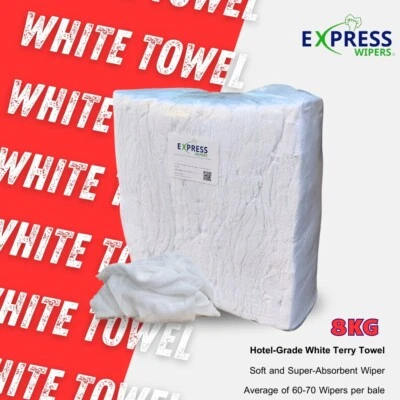 EXPRESS WIPERS 8kg Premium White Terry Towelling Cleaning Rags Wiping Wipers Cloths