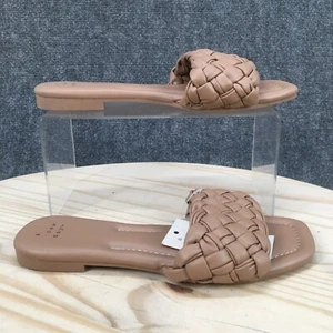 A New Day Sandals Womens 7.5 Carissa Slip On Slides Tan Faux Leather Casual - Picture 1 of 13