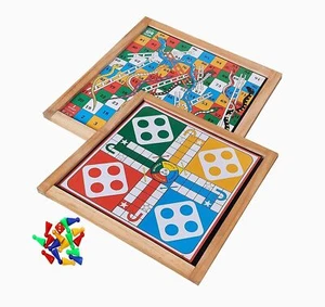 Wooden Framed Ludo & Snakes LADDERS ( 13x13 INCHES with DICE and Tokens ) US - Picture 1 of 3