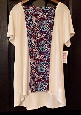 Nuevo con etiquetas Conjunto LuLaRoe XL BLANCO SÓLIDO Clásico T Top y TC PÚRPURA AQUA AZTEC Leggings Foto 1 de 4
