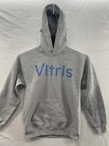 Gildan Kids Youth Graphic Hooded Sweatshirt Jumper Hoodie Gray Vitris Logo Small - Picture 1 of 19