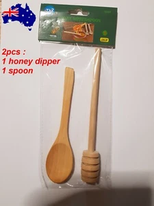 2pcs Wooden Honey Server Dipper Spoon Scoop Stick Stirrer Drizzle Long Mixing - Picture 1 of 1