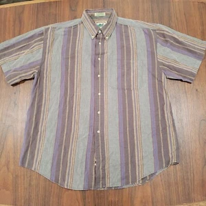 Vintage 90s Adirondack Island Linen Shirt Brown Stripe Large Button Down XL - Bild 1 von 5