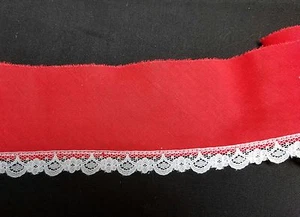 Red Cotton Blend Trim with White Flower Lace 2 1/2  inches wide   2 yard - Picture 1 of 1