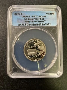 2009 S PROOF AMERICAN SAMOA QUARTER ANACS PR-70 DCAM - PROOF - CERTIFIED - 25C - Picture 1 of 2