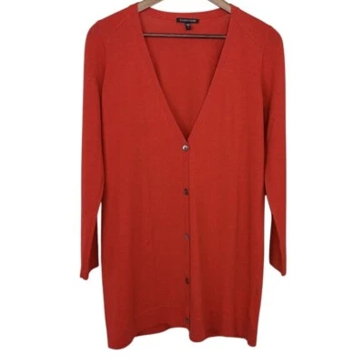 Cárdigan Suéter Eileen Fisher Talla S Lana Merino Botón Largo Mujer Rojo Naranja Foto 1 de 4