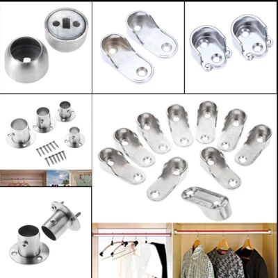 Wardrobe Rail Hanging End Supports Closet Tube Rod Socket Flange Rail Bar Holder - Image 1 of 4