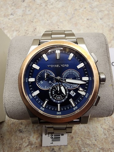 Orologio da uomo Michael Kors Grayson 47 mm quadrante blu acciaio bicolore quarzo MK8598