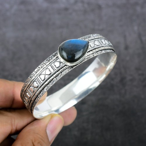 VALENTINO Bracciale in argento sterling 925 fatto a mano con pietre preziose labradorite regolabile d471