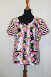 Uniforme Médico Para Mujer Betsey Johnson Rosa Floral y Rayas Talla L Elástico - Imagen 1 de 6
