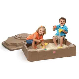 Step2 Play and Store Kids Plastic Sandbox with Cover, Brown - Picture 1 of 9
