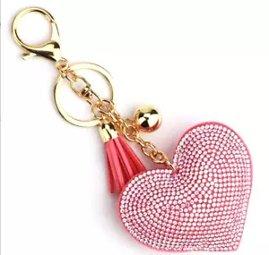 ANILLO LLAVERO BOLSO ENCANTO Big HEART BORLA Oro con Clip On Rosa San Valentín - Imagen 1 de 3