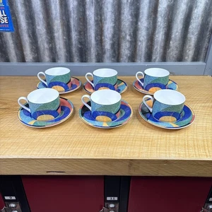 Set Of 6 Victoria Beale Accents 9019 Cup & Saucer Geometric Colorful Pattern - Picture 1 of 11