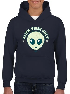 Moletom com capuz Alien Emoji Vibes Only - gráfico espacial UFO retrô juvenil - Imagem 1 de 4