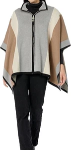 Anne Klein Poncho Sweater Cape Womens Size XL Brown/Tan/Grey/Black trim (Q5-12) - Picture 1 of 8