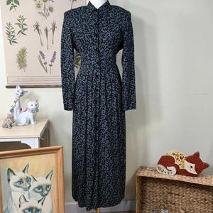 Vintage 80s 90s Floral Long Sleeve Maxi Dress Cottage Prairie Whimsigoth 8P M - Picture 1 of 7