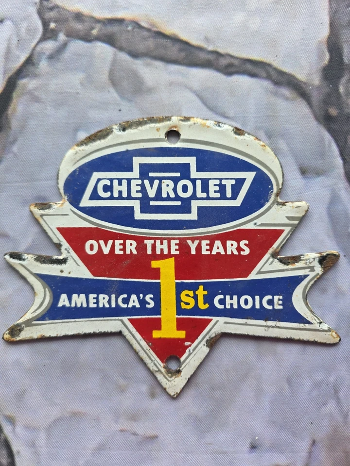 VINTAGE CHEVROLET AMERICA'S 1ST CHOICE PORCELAIN Sign 6"×5" - Image 1 of 4