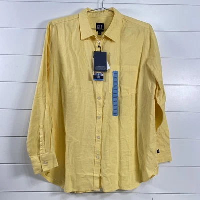 Camisa GAP Para Hombres Grande Mezcla de Lino Abotonada Manga Larga Golden Haze QLT7143S Foto 1 de 4