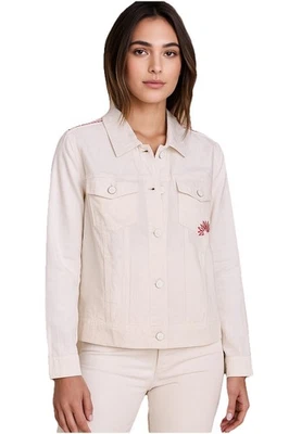 C&C California Jacket Womens XLarge White With Red Flowers Linen Blend - Image 1 of 4