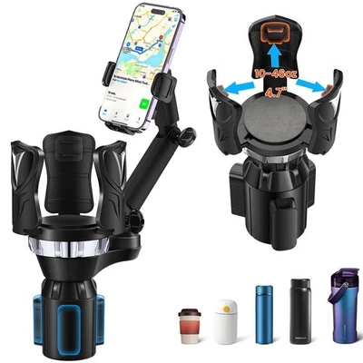 Car Cup Holder Expander Phone Mount Long Arm with 360°Rotation Adjustable Base - Image 1 of 4