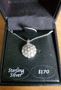 Diamond Cluster 18" Pendant Necklace set in Sterling Silver - Picture 1 of 4