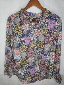 Talbots Popover Top Blue Colorful Floral Long Sleeve Lightweight Cotton S - Picture 1 of 21