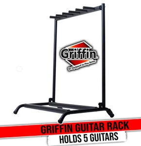 Five Guitar Rack Stand by GRIFFIN | Holder for 5 Guitars & Folds Up Portable - Picture 1 of 14