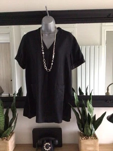 Black Linen Tunic Size 14 Pockets - Picture 1 of 2
