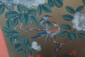 Vintage/Antik Asiatisch Chinesisch Japanisch Aquarell Gemälde Vögel Heiliger Lotus - Bild 1 von 8