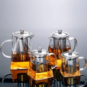 Heat Resistant Clear Glass Teapot Jug With Infuser Coffee Tea Leaf Herbal Pot UK - Picture 1 of 14