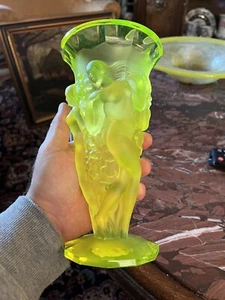 Art Deco Vase Akt Figur Uranglas Schlevogt Hoffmann Gablonz Czech Crystal - Bild 1 von 12