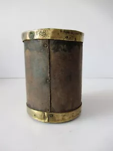 Antique Mughal Dry Measure Grain Scoop Scale Metal With Brass Mark Collectibl"F1 - Picture 1 of 11