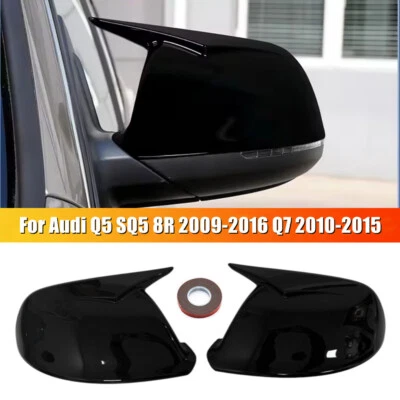 Gloss Black Mirror Cover Caps w/o Side Assist For Audi Q5 SQ5 8R 09-16 Q7 10-15 - Image 1 of 4