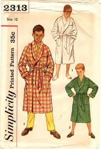 Vintage 1950s Simplicity Sewing Pattern Boy's ROBE 2313 Size 12 Chest 30" UNCUT - Picture 1 of 3