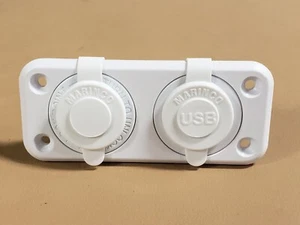 MARINCO DOBLE USB Y RECEPTÁCULO CON PLACA DE MONTAJE, BLANCO, #12VCOMBOW-B - Imagen 1 de 12