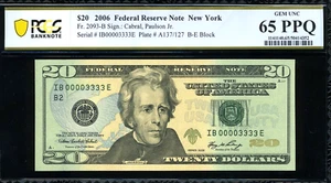 2006 $20 FRN IB00003333E 2 DIGIT RADAR P.C.G.S #65PPQ - Picture 1 of 3