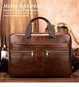 Leather Laptop Bag Messenger Shoulder Men Satchel Hand Laptop Office Briefcase - Picture 1 of 9