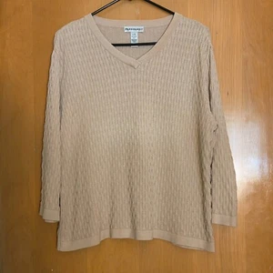 Parkhurst Canada Pullover V-Neck Cotton Sweater Size L Tan Crop Basketweave Knit - Picture 1 of 8