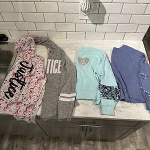 Girl's Size  12 Lot of 4 JUSTICE Tops  Embellished  Glitter  Long Sleeve Hoods - Picture 1 of 9