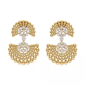 1.24 Ct Lab Grown CVD Round Diamond Beaded Dangle Drop Earrings 14k Yellow Gold - Picture 1 of 9