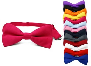 Classic Matte Mens Womens Clip-On Banded Bow Tie Pre Tied Plain Dickie Bowtie - Picture 1 of 17