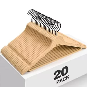 Coat Hanger Heavy Duty for Closet 20 Pack Wood Clothes Hanger Non Slip Thick ... - Picture 1 of 7