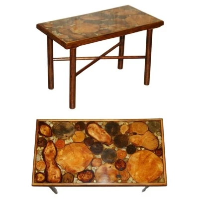 VINTAGE FOSSIL PETRIFIED WOOD SAMPLE COFFEE TABLE SUPER DECORATIVE & PRIMITIVE - Image 1 of 4