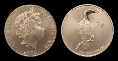 NZ ERROR COINS, UNC SET 2000, $5 PIED CORMORANT/SOLOMON ISLANDS MULE COIN - Image 1 of 3