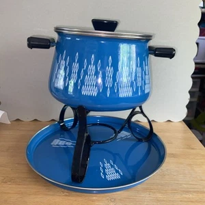 Vtg Cathrineholm Blue Diamond Fondue Set MCM - Picture 1 of 6