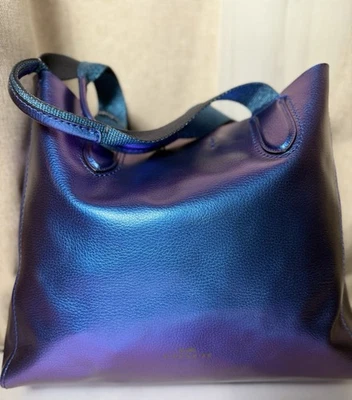 Редкий тренер синий и фиолетовый переливающийся кожаный дерби сумка с короткими ручками Дамская сумка сумочка - Изображение 1 из 4